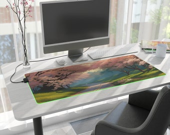 Sakura Cherry Blossom LED Gaming Mouse Pad, Anime Desk Mat