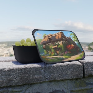 Cute Cottage Bento Lunch Box, Sustainable Bento Box, Eco-Friendly Picnic Accessories