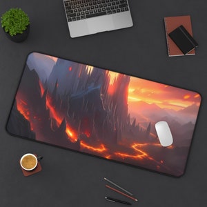 Castle of Flames Desk Mat, Fantasy Adventure Lover Mousepad, Extra Large Card Game Playmat