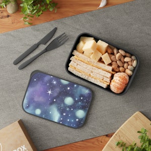 Night Sky Artistic Bento Lunch Box, Sustainable Space-Themed Bento Box, Cute Eco-Friendly Picnic Accessories