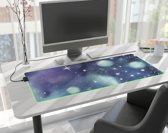 Night&#39;s Sky LED Gaming Mouse Pad, Cute Kawaii Artistic Stars Mousepad, Abstract Mystical Universe Stardust RGB Desk Mat