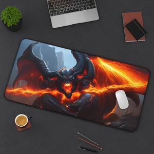 Lava Monster Desk Mat, Fantasy Adventure Aesthetic Mousepad, Extra Large Card Game Playmat
