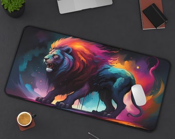 Colorful Lion Desk Mat, Unique Artistic Mousepad, Extra Large Card Game Playmat, Variety of Colors Mousepad