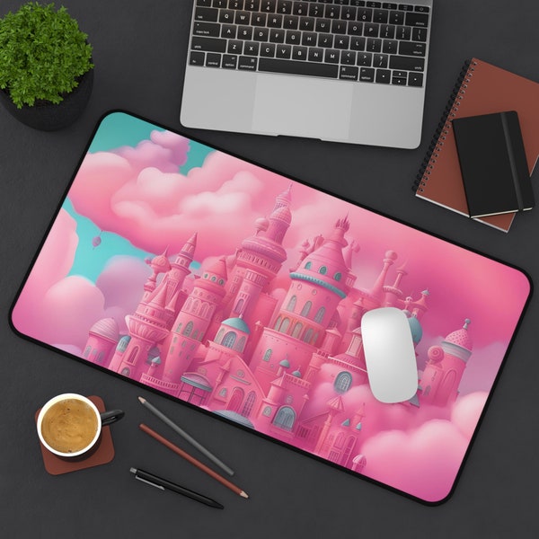 Pink Cloud Kingdom Desk Mat, Cute Unique Artistic Mousepad, Extra Large Card Game Playmat, Pink Lover Gift Ideas