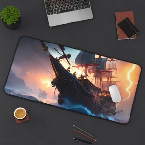 Tapete de mesa de navio pirata, mousepad de aventura de fantasia, tapete de jogo de cartas extra grande