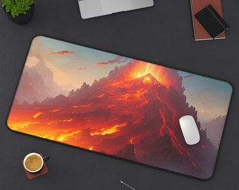 Erupting Volcano Desk Mat, Fantasy Adventure Aesthetic Mousepad, Extra Large Card Game Playmat