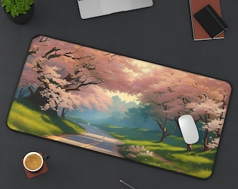 Sakura Cherry Blossom Tree Desk Mat: Kawaii Anime Mouse Pad