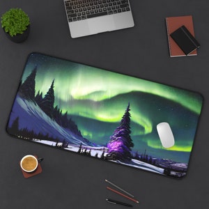 Tappetino da scrivania con cime innevate dell'aurora boreale, tappetino per mouse con natura artistica, tappetino per giochi di carte extra large, tappetino per amanti della natura