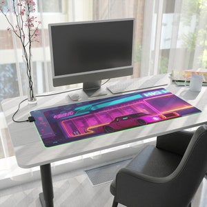 Anime Synthwave LED Mousepad, Unique Desk Mat for Gamers
