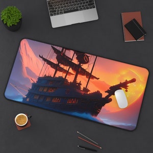 Ancient Chinese Battleship Desk Mat, Fantasy Adventure Mousepad, Extra Large Card Game Playmat, Historically Inspired Playmat