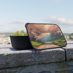 Cherry Blossom Road Bento Lunch Box, Sustainable Kawaii Sakura Trees Bento Box, Cute Eco-Friendly Picnic Accessories