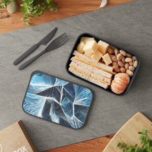 Blue Geometric Bento Lunch Box, Sustainable Artistic Bento Box, Eco-Friendly Picnic Accessories