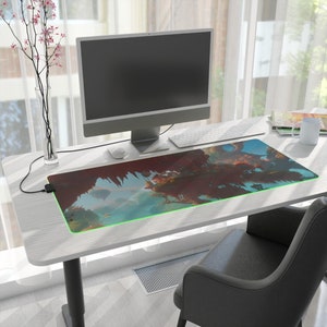 Mystical Treehouse LED Mousepad, Fantasy Nature Aesthetic RGB Desk Mat, Extra Large Gaming Mouse Pad