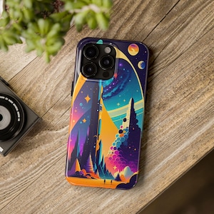 Artistic Space Station iPhone Case: Galaxy Rocket Design