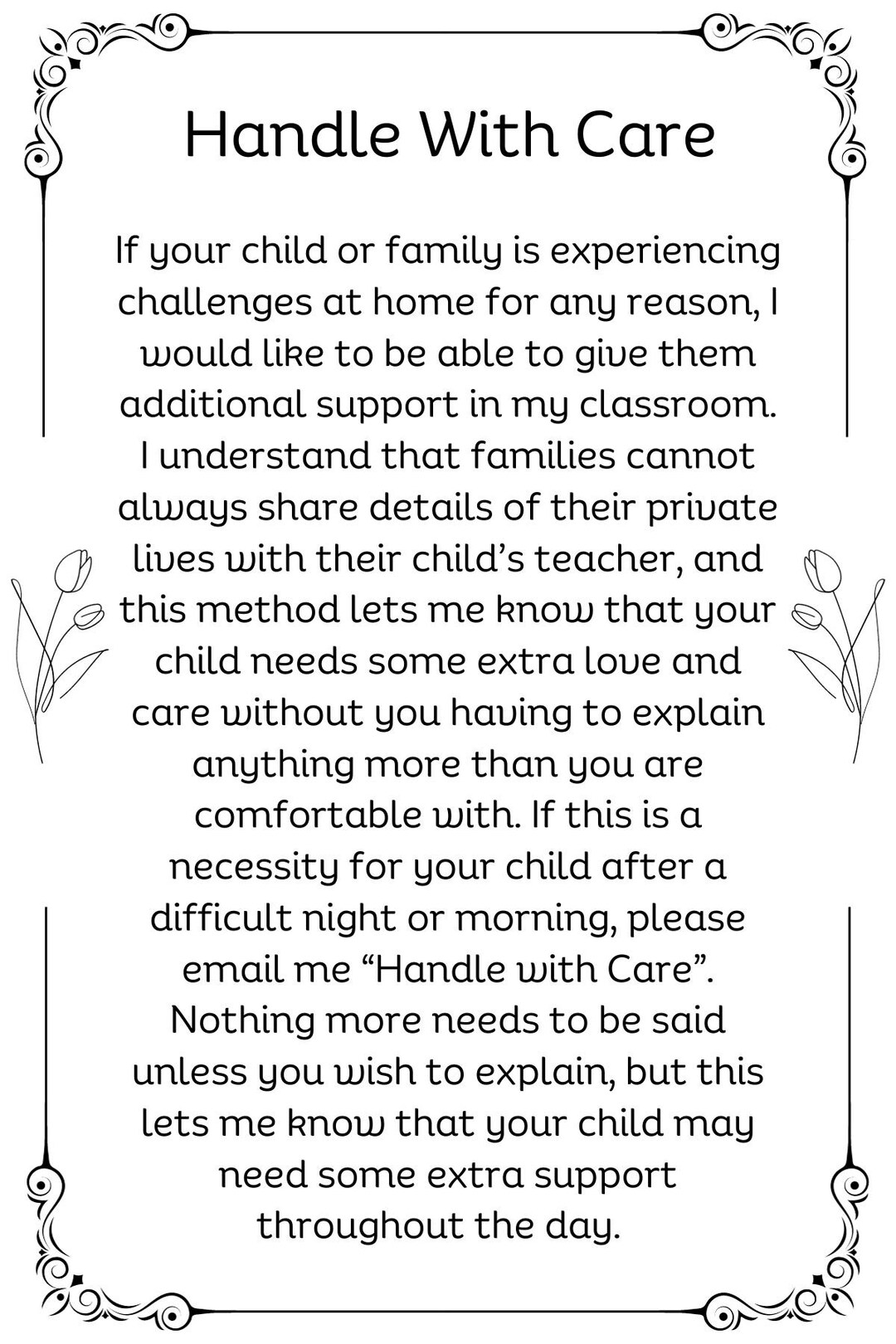 Handle With Care Note - Individual Teacher - Etsy