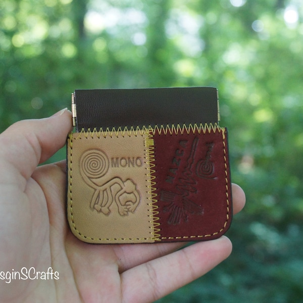 Leather Wallet Gift for a Friend | Nazca Lines Leather Coin Purse | Nazca Wallet is a Perfect Gift