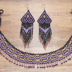 Unique Shipibo Earrings | Indigenous Necklace | Handmade Set of Earrings and Necklace | Peruvian Beaded Necklace