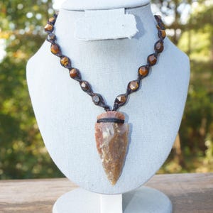 Unique Arrowhead with Tiger Eye Beads Necklace | Native Arrowhead Necklace | Gift for him | Special Handmade Necklace | Mens Necklace.