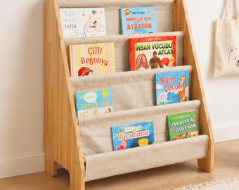 Handcrafted Montessori Bookcase and Easy-Clean Storage for Living Places, Minimalist and Child-care Design