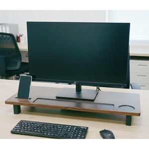 Support pour écran en bois massif - Finition noyer ergonomique avec organiseur de bureau pour téléphone portable