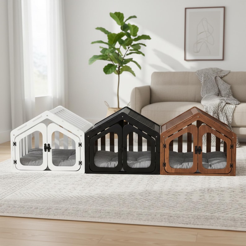 Modern Wooden Dog House – Indoor Cushioned Pet Crate With Elegant ...