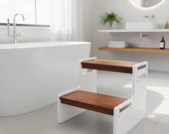 Modern Wooden Stool for Daily Use-Montessori Inspired Design with Two Steps