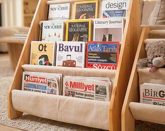 Handcrafted Montessori Bookcase and Easy-Clean Storage for Living Places, Minimalist and Child-care Design