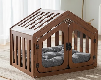 Modern houten hondenhok – gevoerde dierenbench voor binnen en elegant ontwerp