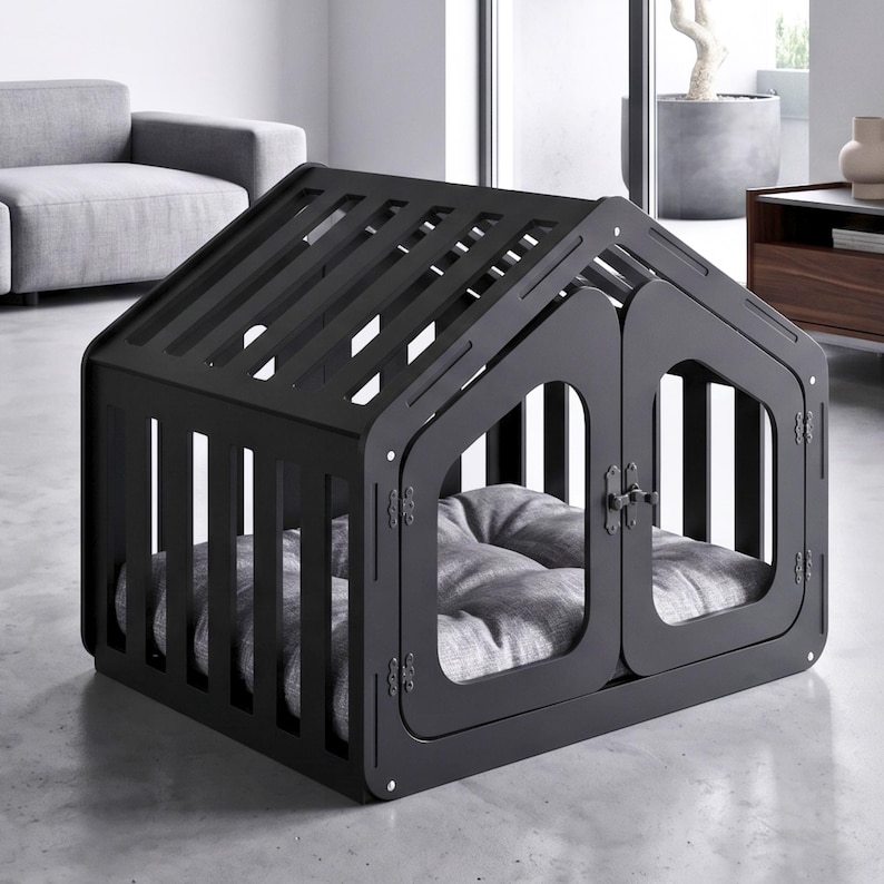 Modern Wooden Dog House – Indoor Cushioned Pet Crate With Elegant ...