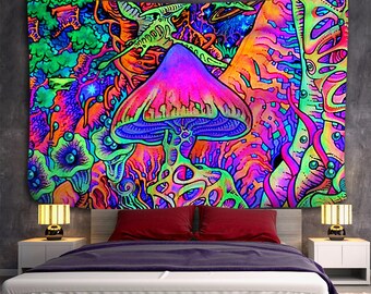 Psychedelic Mushroom Mandala Tapestry