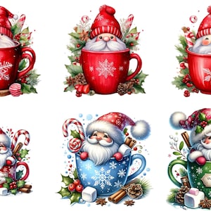 Watercolor Christmas Gnomes Clipart: Hot Cocoa PNG (Digital Files)