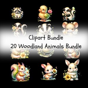 Woodland Animals Watercolor Clipart Bundle, Cute Creature Clipart Set, Nursery Clipaart Transparent PNGs, Sublimation Design Files, Instant