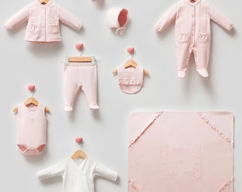 Newborn Coming Home Outfit Girl, Newborn Baby Girl Hospital Exit Outfit, Newborn Girl Clothing Set, Baby Shower Gift Girl (10-Piece)