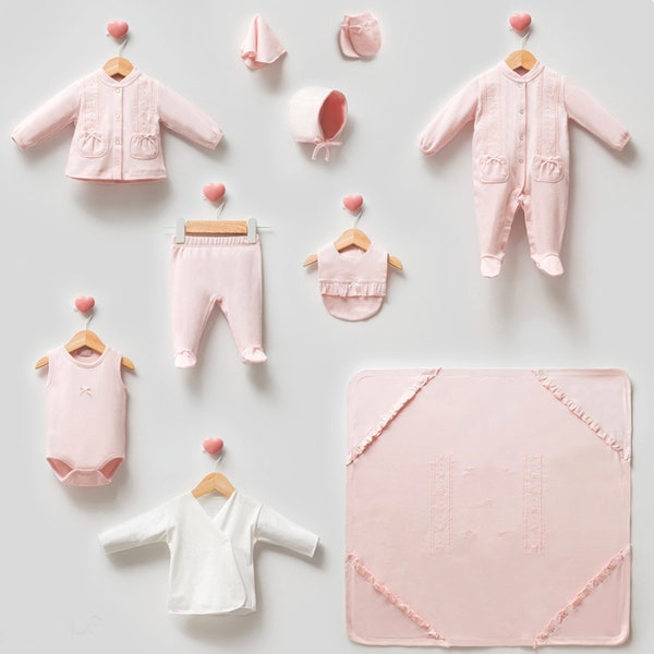 Tenue pour le retour à la maison pour nouveau-né fille, tenue de sortie d'hôpital pour nouveau-né fille, ensemble de vêtements pour nouveau-né fille, cadeau baby shower fille (10 pièces)