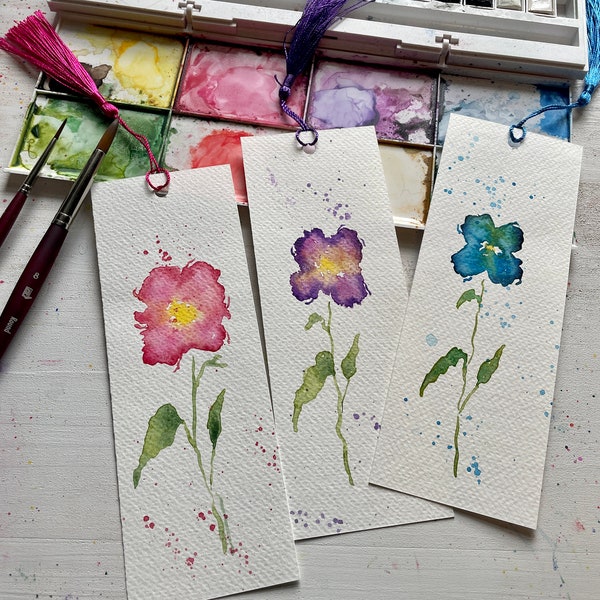 Floral Watercolor Bookmarks, Handpainted