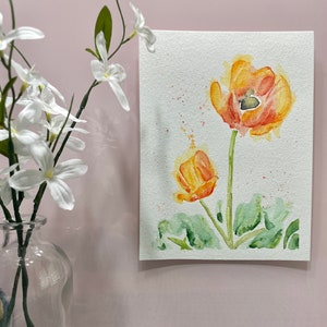 Orange Poppies Watercolor Painting, 6x8 inches