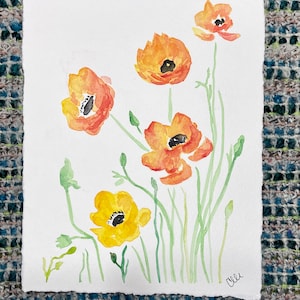 Orange Poppies in Field Watercolor