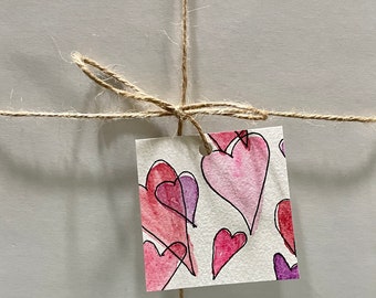 Gift Tags, Set of 3, Hearts, Watercolor