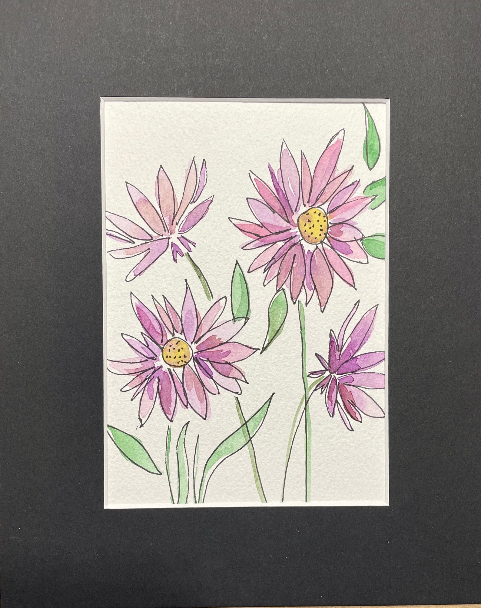 Purple Flowers and Ink Watercolor - Etsy