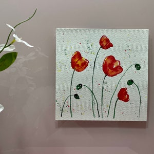 Red Poppies Watercolor Painting, 6x6 inches