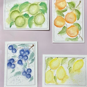 Fruit-themed Blank Cards with Envelope, Hand-painted, Watercolor, 5x7 inches