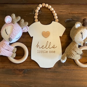 Forest Friends - Crochet Animal Baby Rattle | Baby Shower Gift | Wood Rattle | Deer | Fox | Booties | Newborn Baby Gift Set