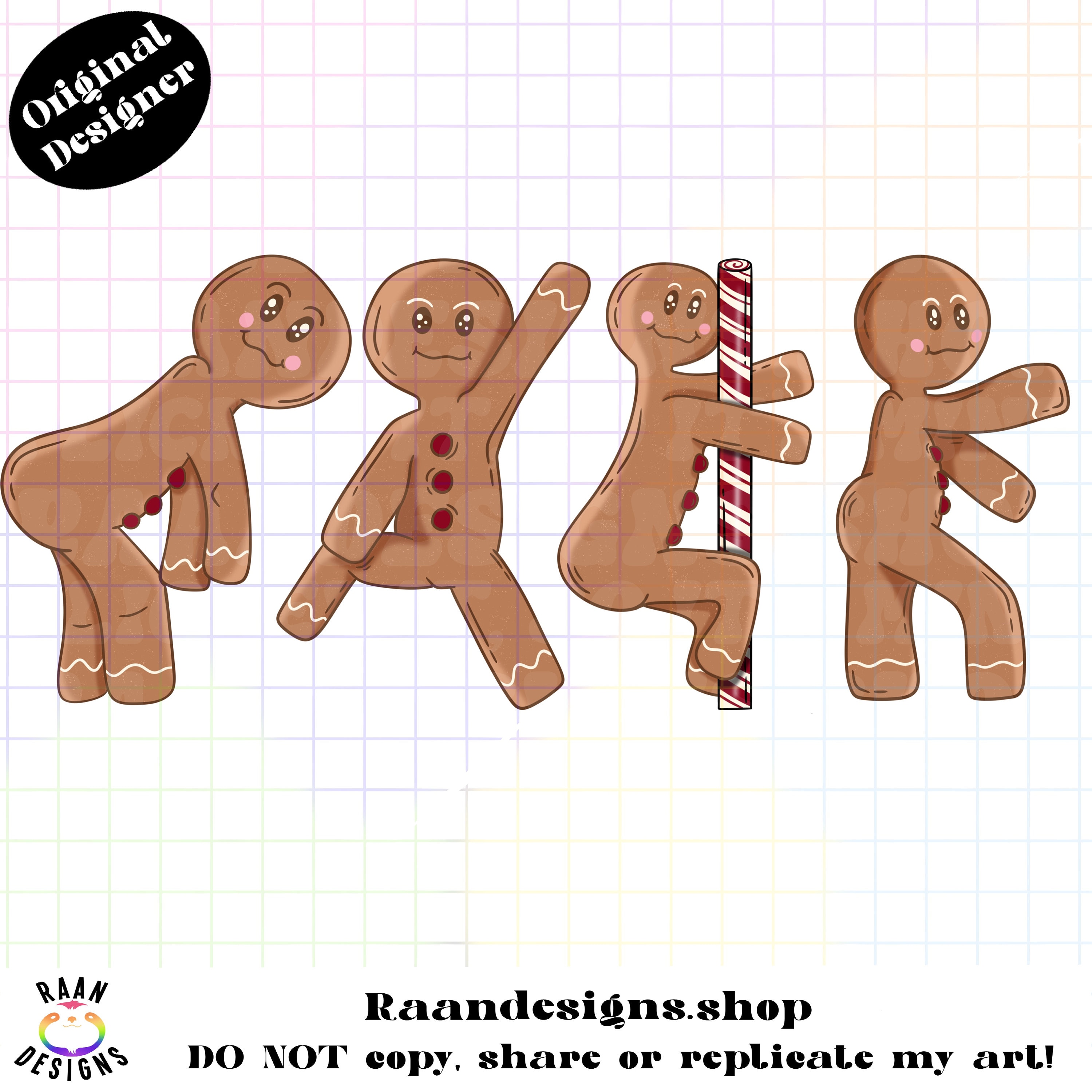 Dancing Gingerbread Men-RAAN-PNG-TShirt-Design-Digital-Adult-Jolly-Cheer-Christmas-Holiday-Funny-Gingerbread-Stripper-Pole-Booty-Tease-RAAN