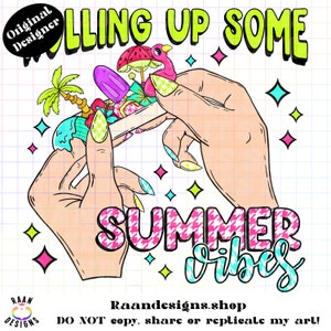Zwijanie letnich wibracji -RAAN-PNG-TShirt-Design-Digital-420-Stoner-Weed-Blunt-Rolling-Joint-Flamingo-Palm-Funny-Watermelon-Colors-Smoke