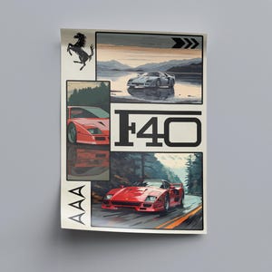 フェラーリ F40 (A4、A3、A2) | ヴィンテージ オールドスクール デザイン | デジタル プリント