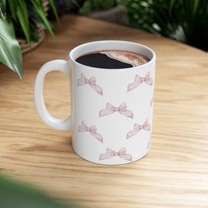 Cute Pink Bow Mug, Pink Bow Cup, Pretty Mug, Cute Gift for Her, Pretty Bow Mug, Girlfriend Gift, Birthday Present, Pretty Coffee Cup