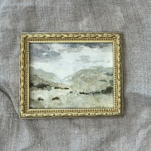 Stockbridge Spring original oil painting,mini framed art,antique art,vintage art,small gold frame,French kitchen art,farmland art, mini art