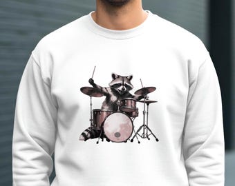 Camiseta o sudadera de baterista, regalos con temática de batería, camiseta de mapache tocando la batería