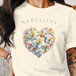 Daffodil Narcissi Plant Lover T-Shirt, Gardener Gift, Unique Anniversary Gift, Ladies Floral Shirt, Valentine&#39;s Mother&#39;s Day Gift, Wife Tee