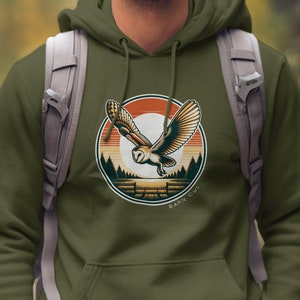 Falconry T-Shirt or Hoodie, Barn Owl Gift for Falconer, Ornithologist, Outdoors Nature Lover, Raptor Sweater, Bird of Prey Tee, Bird Watcher